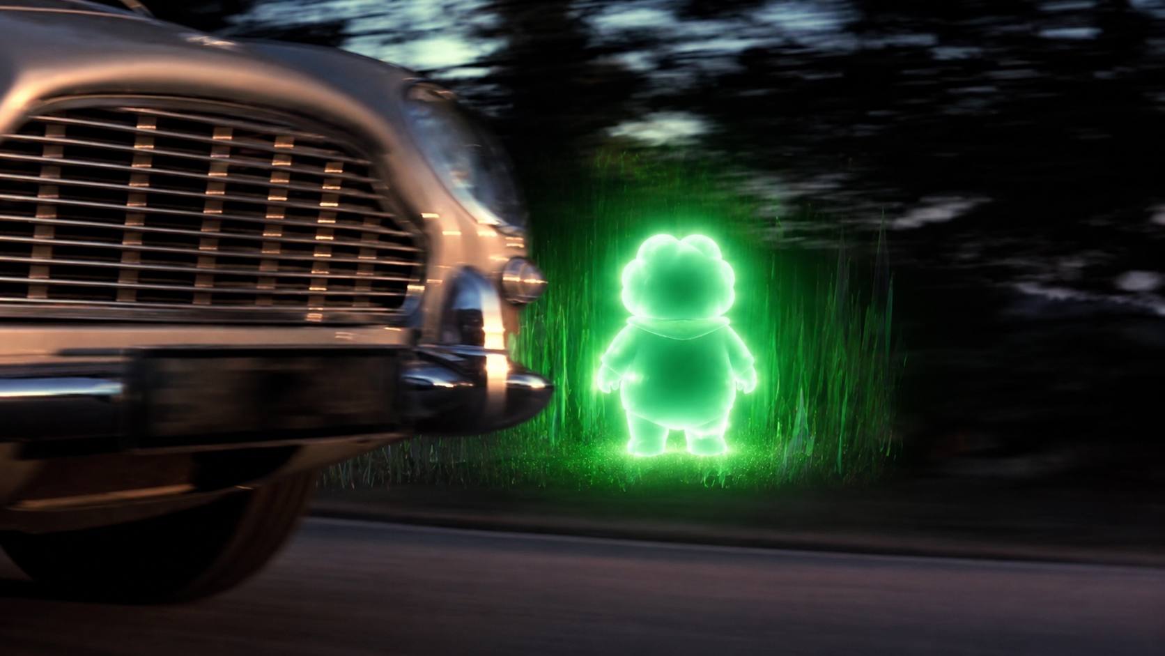 Ascend glowing beside a moving car