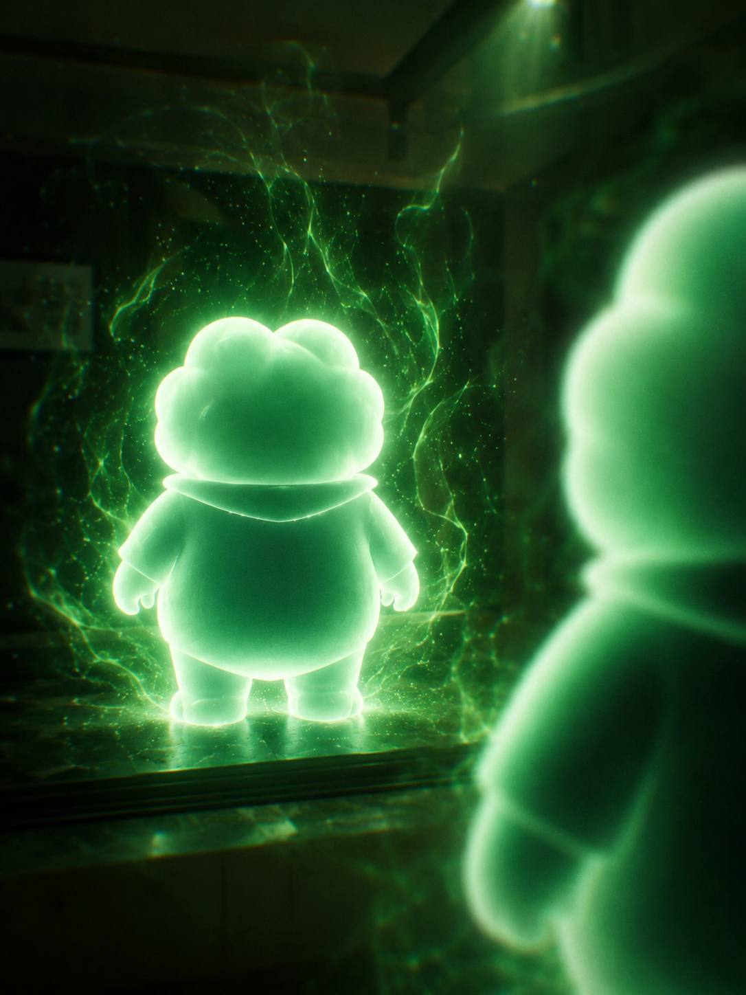 Ascend reflected in a mirror with green energy